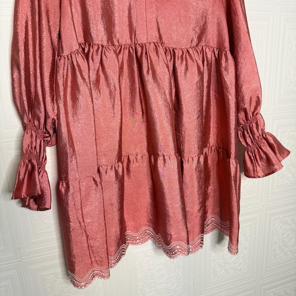 Stine Goya Daki Tiered Long Sleeve Hammered Satin Ruffle Dress Medium - Picture 4 of 11